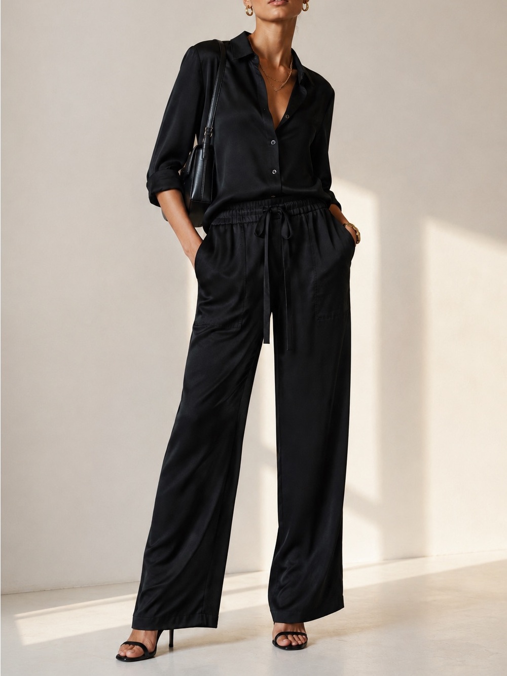 DKNY Black TENCEL Mixed Texture Draped Pants Size 10